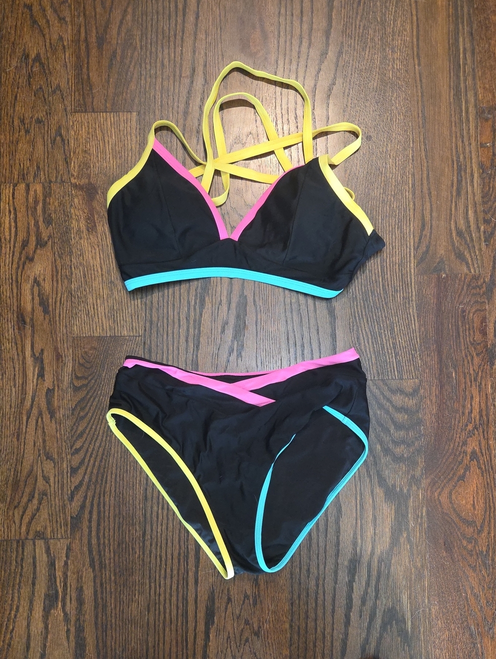Popvil Black Bikini Set with Neon Trim Size Medium NWOT